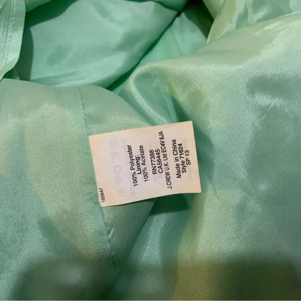 Jcrew Green Ruffle Neck lined Blouse Size 4
